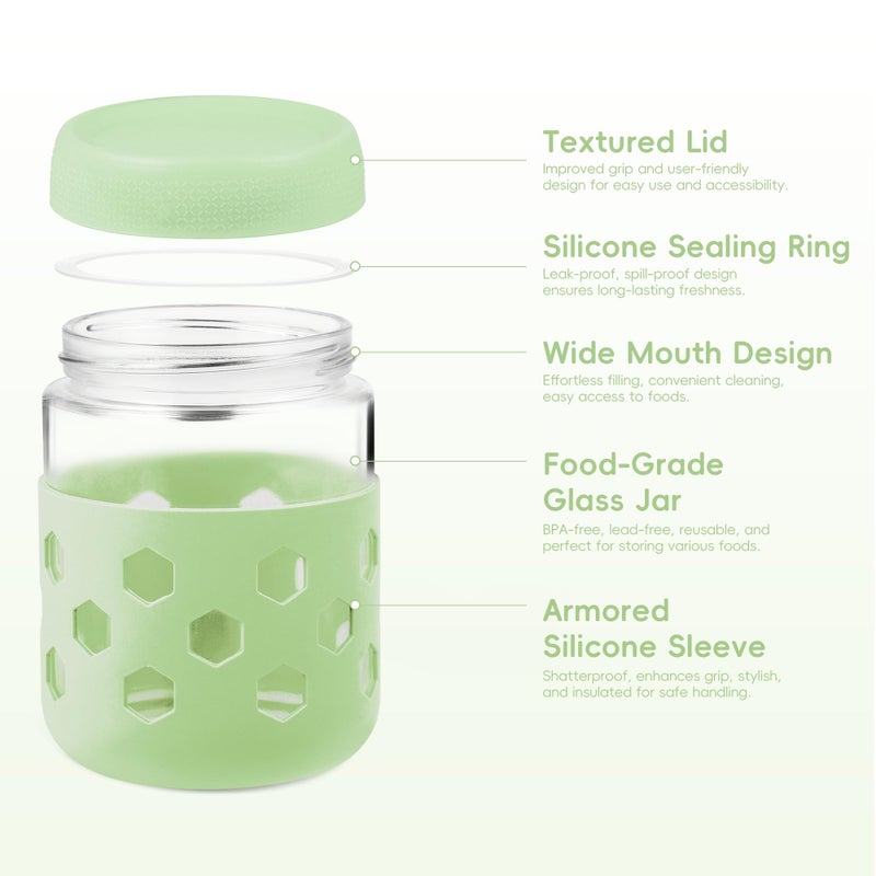 MICEBAY 16oz Overnight Oats Containers with Silicone Sleeves, 4-Pack Wide Mouth Glass Mason Salad Jars with Airtight Lids, BPA-Free Dishwasher Safe Leak-Proof Chia Seed Pudding Jar Meal Prep Container - Image 3