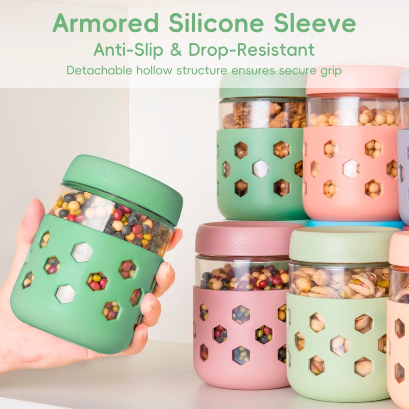 MICEBAY 16oz Overnight Oats Containers with Silicone Sleeves, 4-Pack Wide Mouth Glass Mason Salad Jars with Airtight Lids, BPA-Free Dishwasher Safe Leak-Proof Chia Seed Pudding Jar Meal Prep Container - Image 4