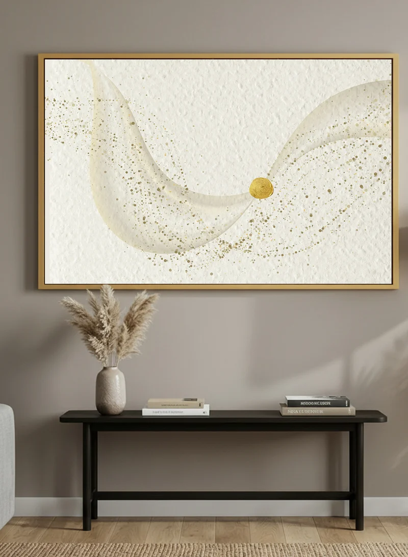 LOWHA Canvas Wall Art Stretched Over Wooden Frame with Gold Floating Frame and Abstract Design