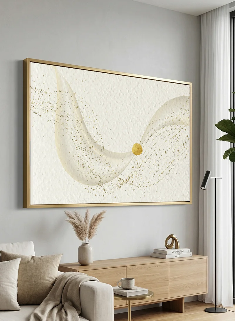 LOWHA Canvas Wall Art Stretched Over Wooden Frame with Gold Floating Frame and Abstract Design