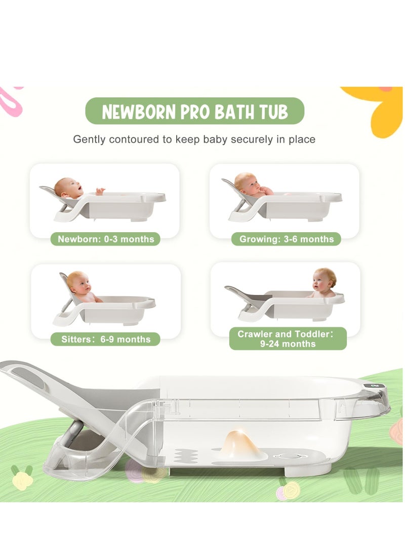 حوض استحمام للأطفال، حوض استحمام قابل للتعديل بزاوية مع مقياس حرارة في الوقت الفعلي، حوض استحمام متكئ 5 في 1 للرضع، حوض استحمام محمول للسفر لحديثي الولادة، ارتفاع قابل للتعديل - Image 2