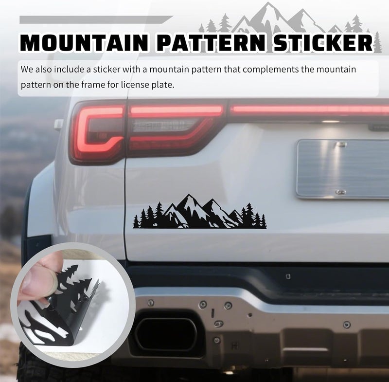 Figpade 2PCS Car License Plates Frames with Raised Mountain Pattern & Mountain Car Decal,Stylish Cars Plates Frame with Screws & Caps,Decorative Cars Accessories Thin License Plate Frame Flat working surface - Image 4