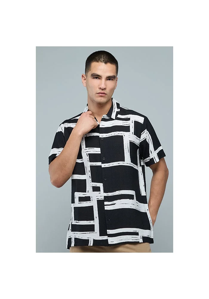 R&b Printed Shirt with Classic Collar and Short Sleeves