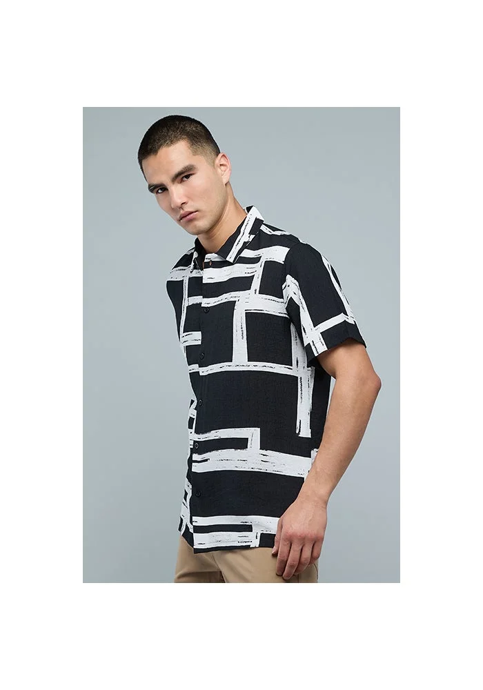 R&b Printed Shirt with Classic Collar and Short Sleeves