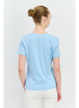 Red Tape Women Crew Neck Short Sleeves Printed T-Shirt, Blue  - Image 3