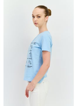 Red Tape Women Crew Neck Short Sleeves Printed T-Shirt, Blue  - Image 2
