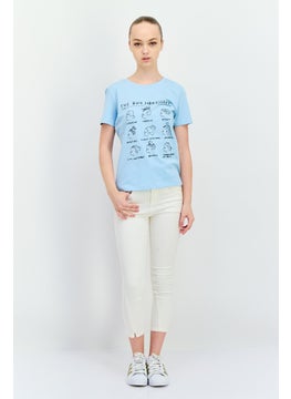 Red Tape Women Crew Neck Short Sleeves Printed T-Shirt, Blue  - Image 4