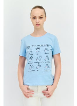 Red Tape Women Crew Neck Short Sleeves Printed T-Shirt, Blue  - Image 1
