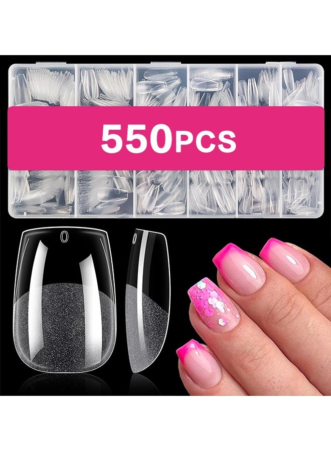 Generic 550Pcs Coffin Soft Gel Nail Tips, Short Coffin Nails, 12 Sizes Half Matte Full Cover Acrylic Fake Nails Clear False Nail Extension for Beginner and Professional Home Salon DIY  - Image 1