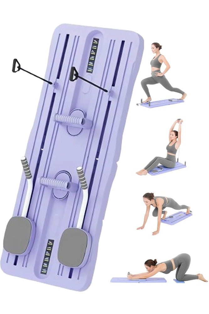 VUCATIN Pilates Board - Pilates Reformer Set Multi-Purpose Foldable Pilates Reformer Board for Home 5 in 1 Pilates Sliding Board Multifunctional Abdominal Exercise Board Foldable Pilates Reformer Board with Elbow Support and Resistance Bands (Purple) - Image 1