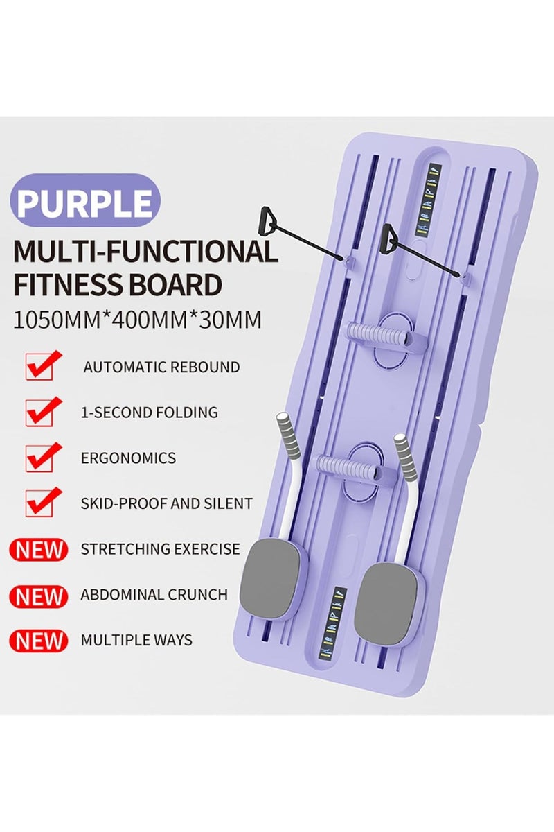 VUCATIN Pilates Board - Pilates Reformer Set Multi-Purpose Foldable Pilates Reformer Board for Home 5 in 1 Pilates Sliding Board Multifunctional Abdominal Exercise Board Foldable Pilates Reformer Board with Elbow Support and Resistance Bands (Purple) - Image 2