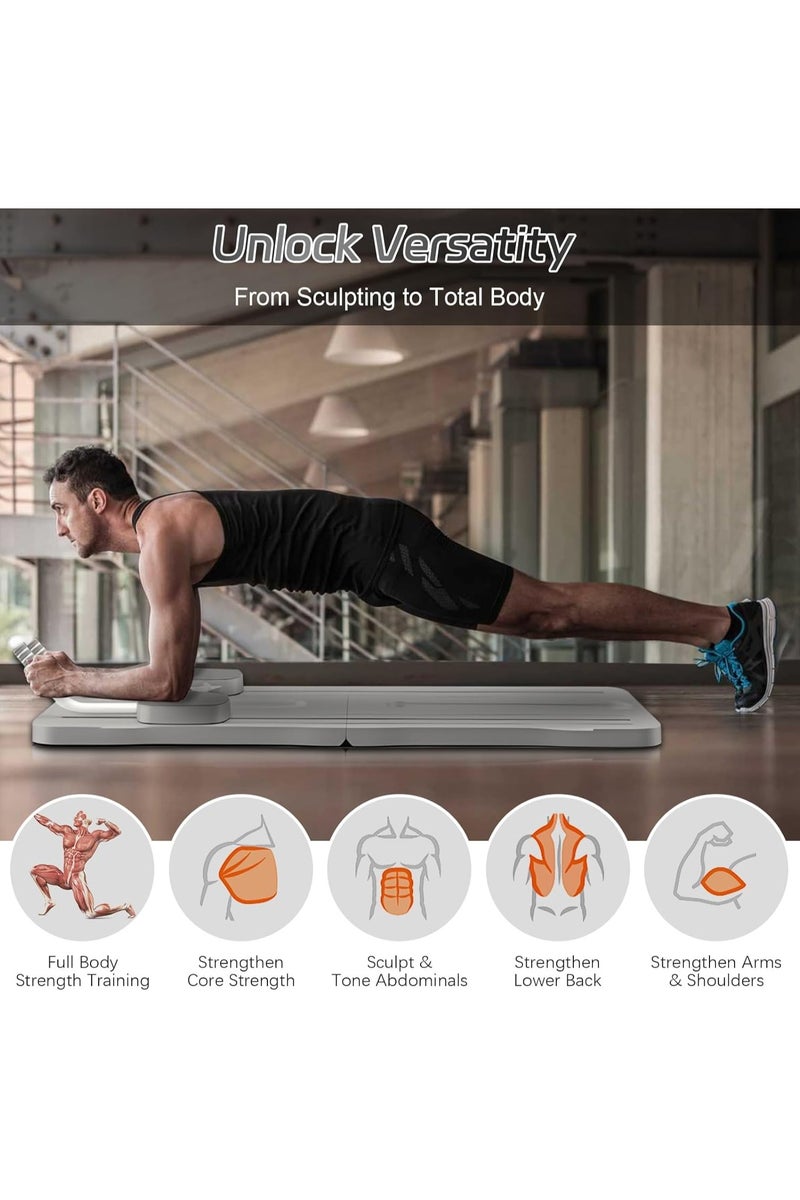 VUCATIN Pilates Board - Pilates Reformer Set Multi-Purpose Foldable Pilates Reformer Board for Home 5 in 1 Pilates Sliding Board Multifunctional Abdominal Exercise Board Foldable Pilates Reformer Board with Elbow Support and Resistance Bands (Purple) - Image 3