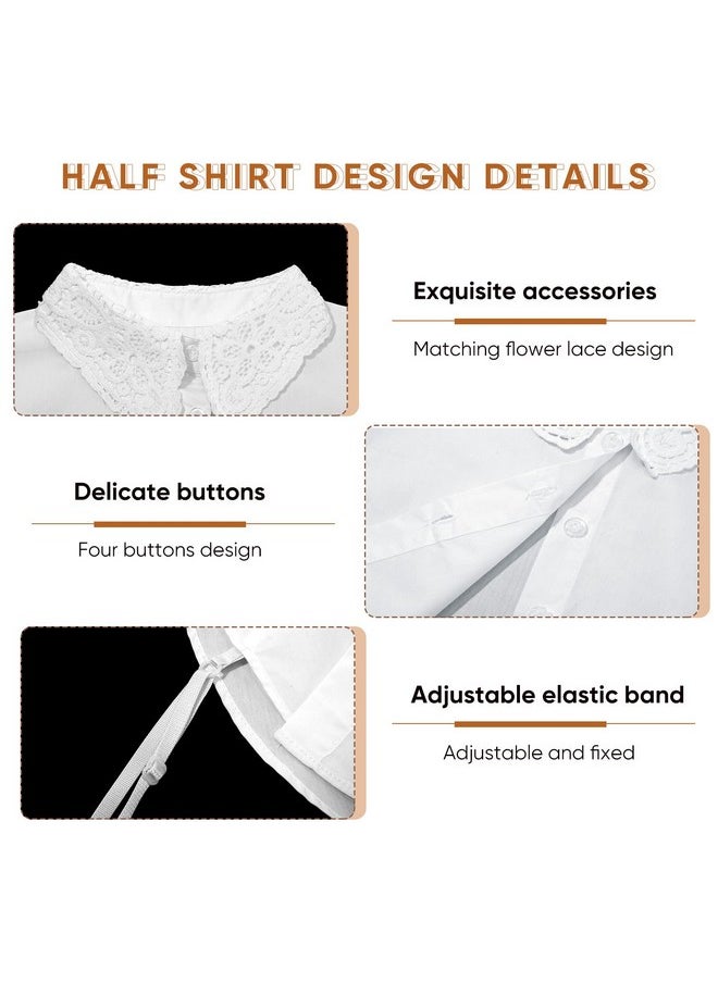 Zibuyu - Zibuyu Fake Collar Shirt For Women Elegant Floral Lace Edging Fake Collar For Regular Fit Dress Lace Detachable False Collar Shirt For Women & Girls - White - Image 1