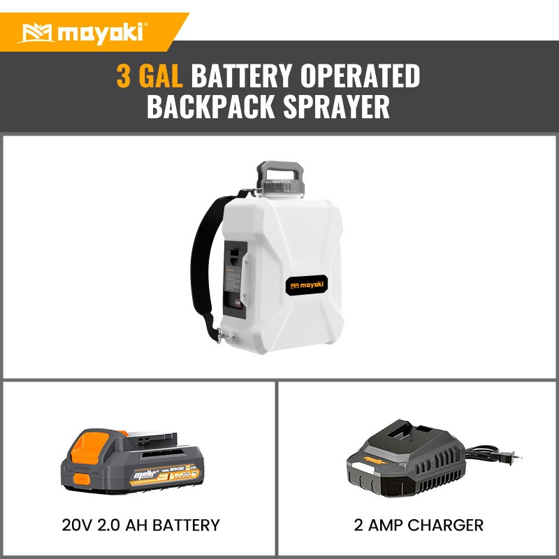 Mayoki 3Gallon Lawn Garden Sprayer Compatible with Dewalt 20V Battery, Backpack Pump Sprayer w/ 2.0Ah Battery, Translucent Water Tank, Adjustable Pressure, for Spraying Plants, Watering, Weeds, Cleaning - Image 2