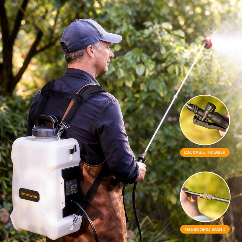 Mayoki 3Gallon Lawn Garden Sprayer Compatible with Dewalt 20V Battery, Backpack Pump Sprayer w/ 2.0Ah Battery, Translucent Water Tank, Adjustable Pressure, for Spraying Plants, Watering, Weeds, Cleaning - Image 5