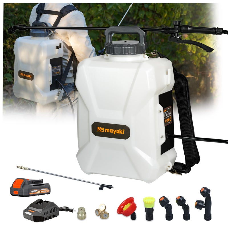 Mayoki 3Gallon Lawn Garden Sprayer Compatible with Dewalt 20V Battery, Backpack Pump Sprayer w/ 2.0Ah Battery, Translucent Water Tank, Adjustable Pressure, for Spraying Plants, Watering, Weeds, Cleaning - Image 1