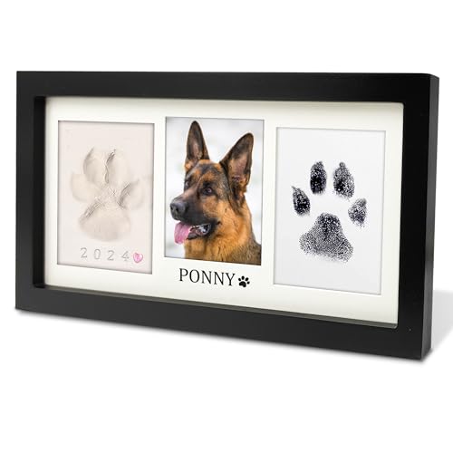 MYPAWLETS Extra Large Paw Print Frame Kit,Dog/Cat Paw Print Kit,Soft Pawprint Clay&Clean Touch Ink Pad,Pet Paw Print Impression Kit with Customization Tool,Wooden Pet Memorial Frame-Black - Image 1