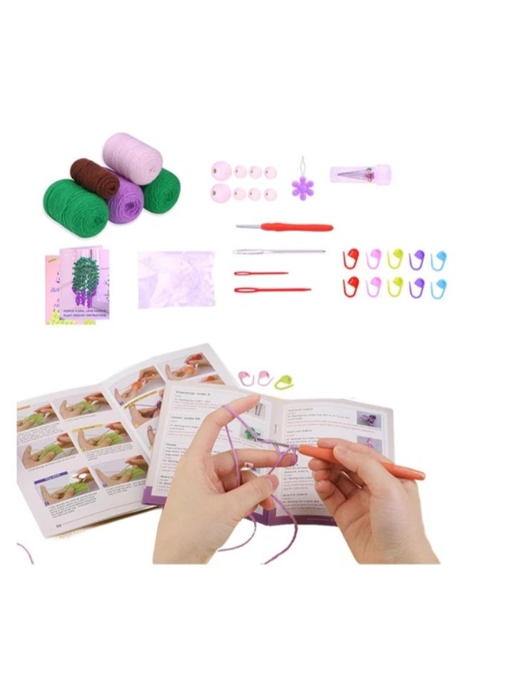 Beginners Crochet Kit, Amigurumi Crochet Starter Kits  Step-by-Step Video Tutorials, Hanging Potted Plants Knitting Starter Pack for Beginners Decoration, Wisteria Flower - Image 2
