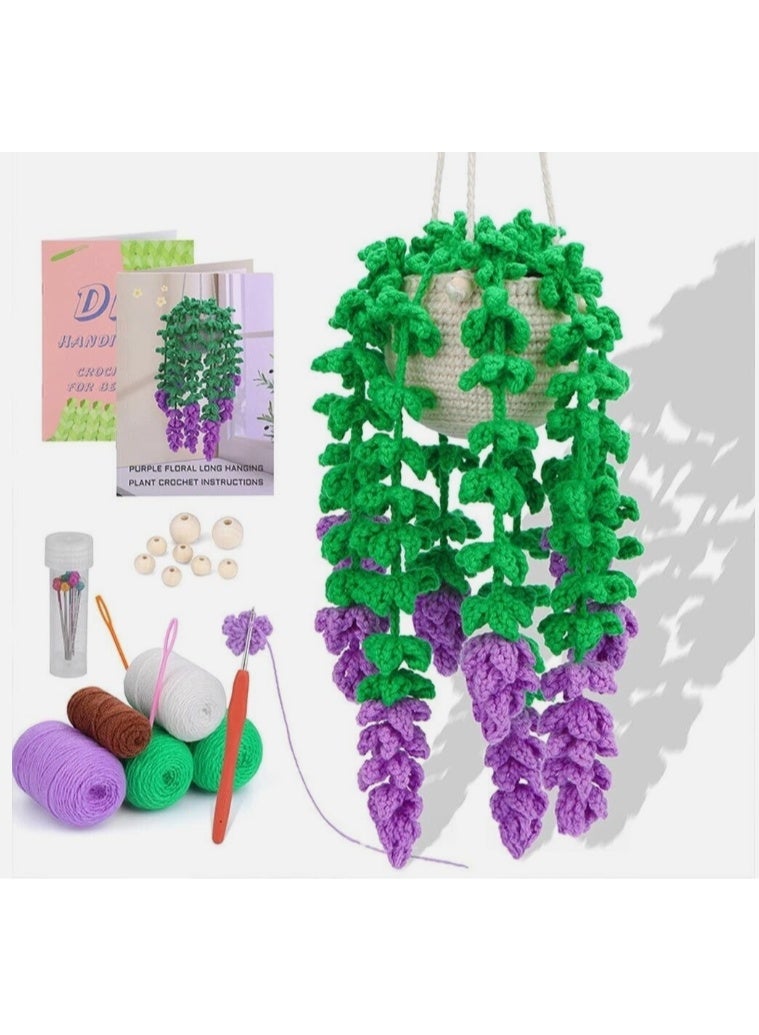 Beginners Crochet Kit, Amigurumi Crochet Starter Kits  Step-by-Step Video Tutorials, Hanging Potted Plants Knitting Starter Pack for Beginners Decoration, Wisteria Flower - Image 1