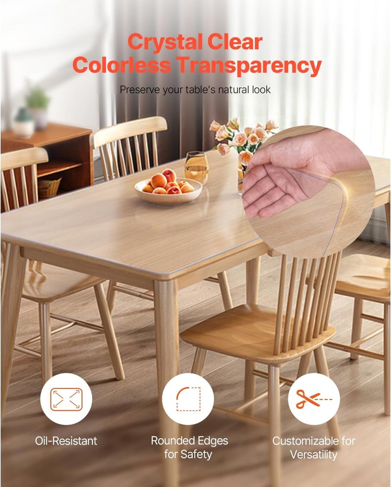 VEVOR Clear Table Cover Protector, 1.5mm Thick 36 x 72 in PVC Plastic Tablecloth, Waterproof & Oil Spill Proof, Customizable Rectangle Table Cover for Writing Desk, Coffee Table, Dining Room Table - Image 5