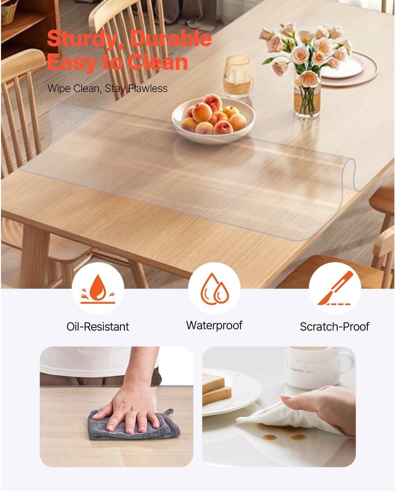 VEVOR Clear Table Cover Protector, 1.5mm Thick 36 x 72 in PVC Plastic Tablecloth, Waterproof & Oil Spill Proof, Customizable Rectangle Table Cover for Writing Desk, Coffee Table, Dining Room Table - Image 4
