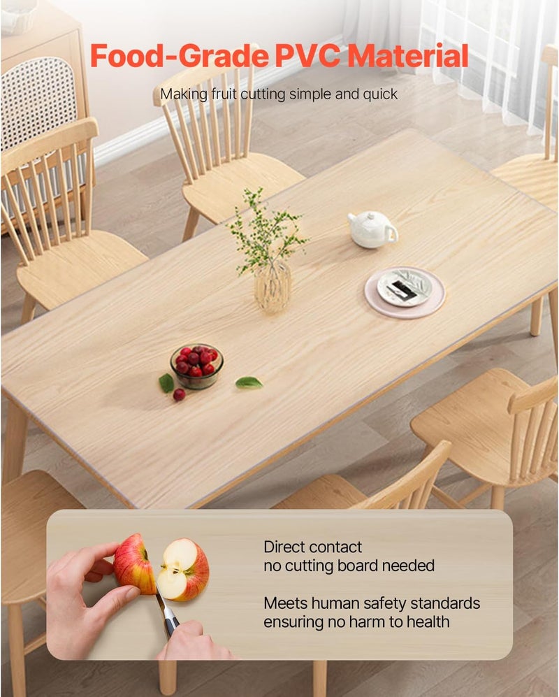 VEVOR Clear Table Cover Protector, 1.5mm Thick 36 x 72 in PVC Plastic Tablecloth, Waterproof & Oil Spill Proof, Customizable Rectangle Table Cover for Writing Desk, Coffee Table, Dining Room Table - Image 3