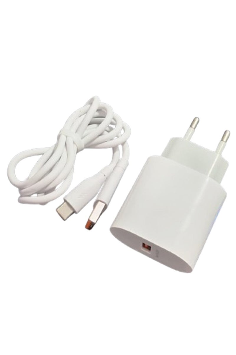 22.5W  Super fast +QC Wall Charger DC-220 , MI.HW Super Fast Charger with Turbo Power, Overheat Protection & USB to Type-C Cable , Compact Design, Stable Output for Android and USB-C Devices - White - Image 1