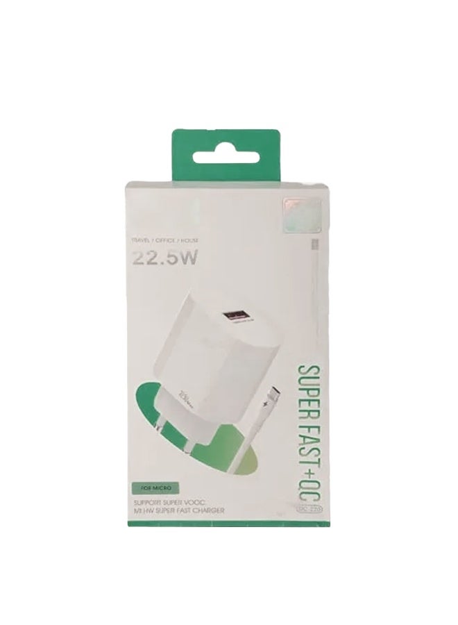 22.5W  Super fast +QC Wall Charger DC-220 , MI.HW Super Fast Charger with Turbo Power, Overheat Protection & USB to Type-C Cable , Compact Design, Stable Output for Android and USB-C Devices - White - Image 3