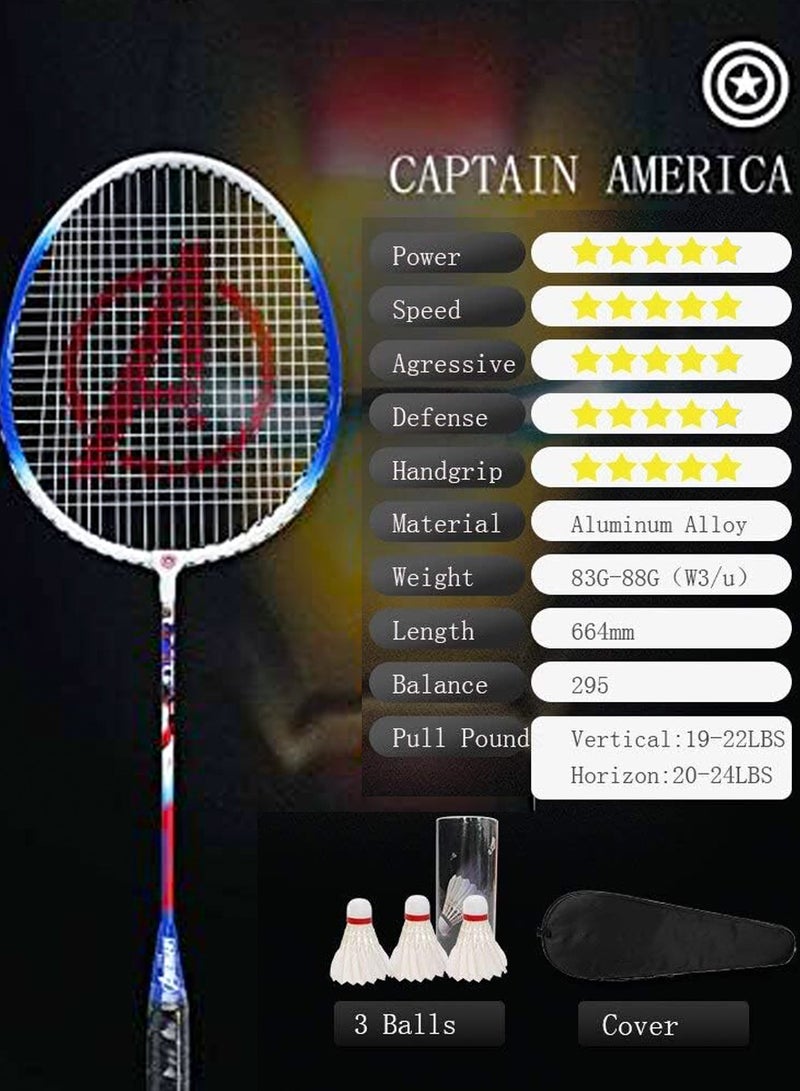 AVENGERS Captain America Badminton Rackets Set of 2 Pcs With 3 Shuttlecocks And A Carry Bag, Premium Quality Rackets With Comfortable Grip, Official Size and Weight, Best Choice for Professionals and Beginners - Image 2