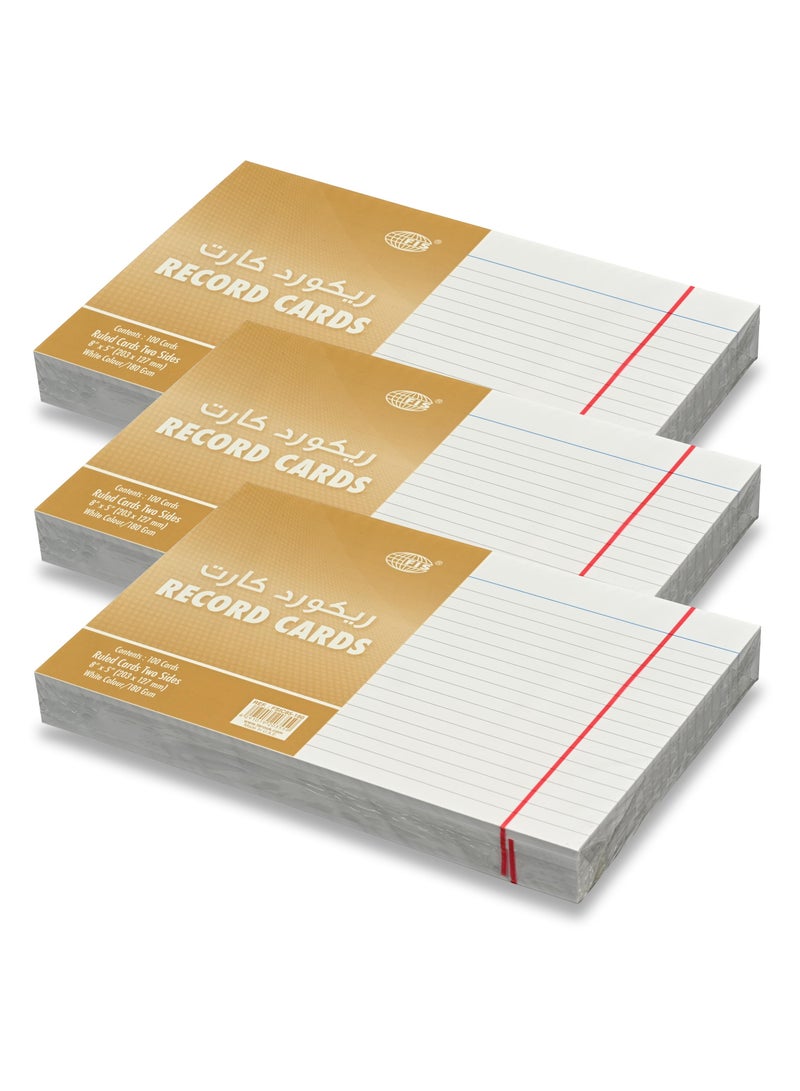 FIS® Ruled Record Cards or Index Cards, Size:8"x5" Inches (203x127mm), Two Sides Single Ruled, 180gsm, 100 Sheets Per Packet,Packet of 3 Pieces, White Color-FSIC85-180-3 - Image 1