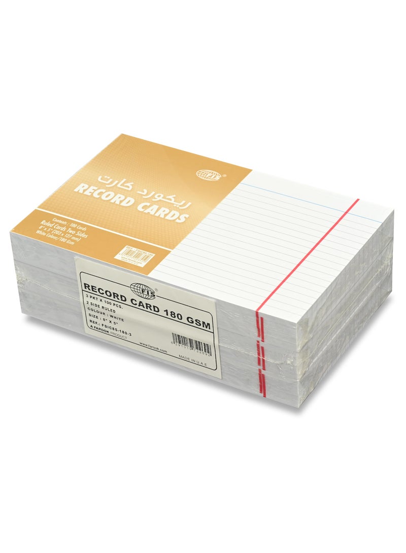 FIS® Ruled Record Cards or Index Cards, Size:8"x5" Inches (203x127mm), Two Sides Single Ruled, 180gsm, 100 Sheets Per Packet,Packet of 3 Pieces, White Color-FSIC85-180-3 - Image 3