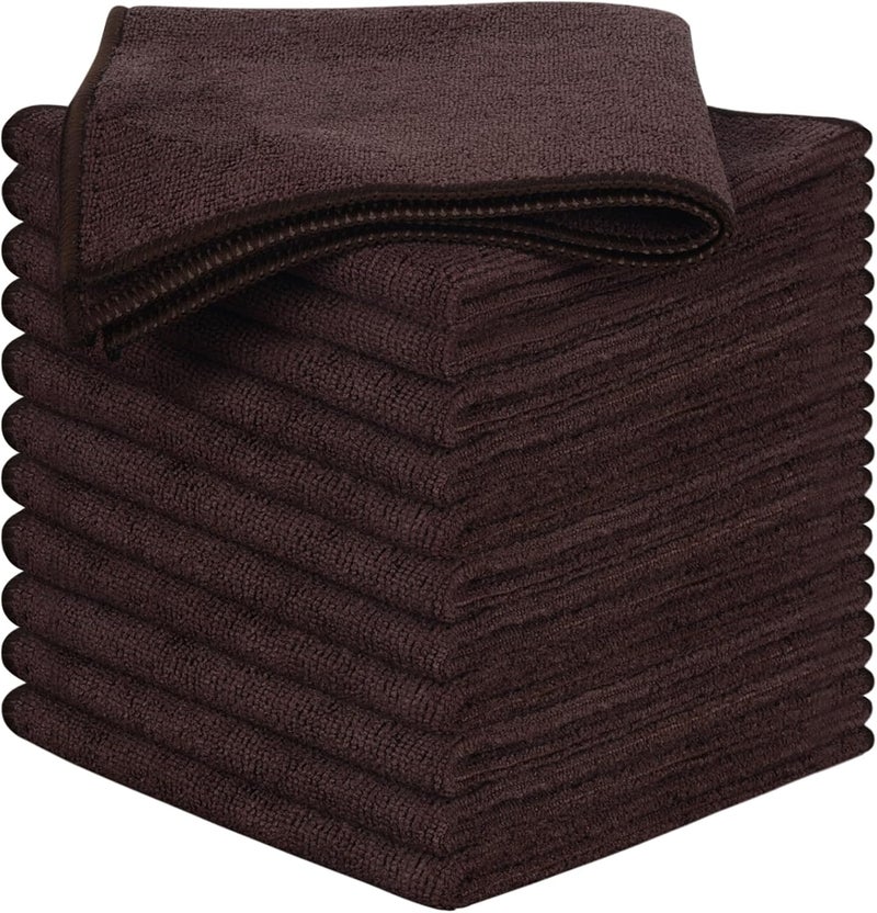 SINLAND Absorbent Microfiber Dish Cloth Kitchen Streak Free Cleaning Cloth Dish Rags Lens Cloths 12 Inch X 12 Inch 12 pack Dark Brown - Image 1