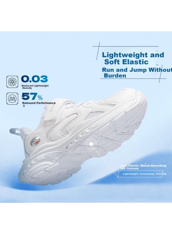 7-PE Qibohui Boys White Sports Shoes Girls White Breathable Mesh Spring New Children's Student Running Shoes - Image 2