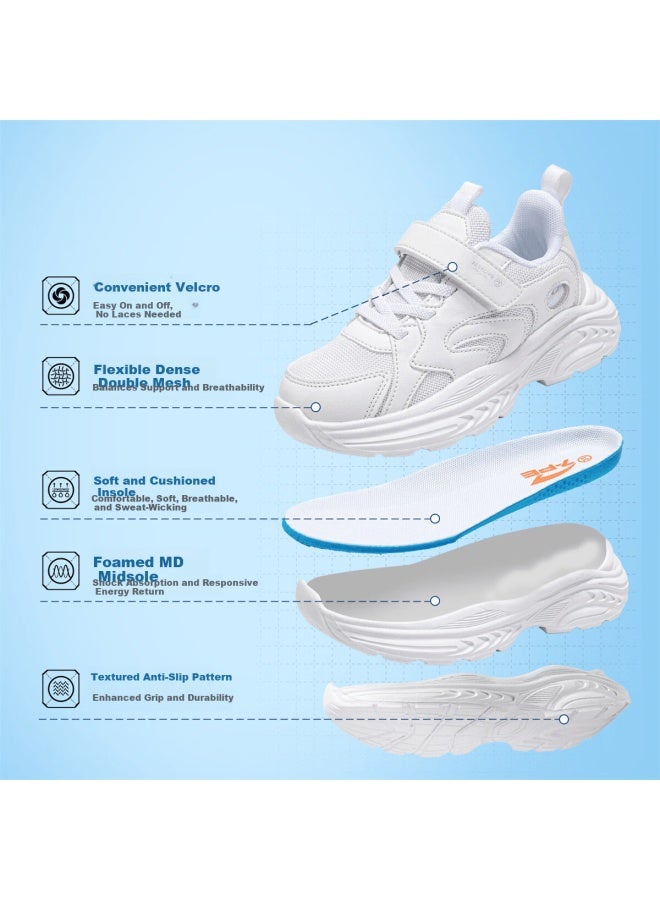 7-PE Qibohui Boys White Sports Shoes Girls White Breathable Mesh Spring New Children's Student Running Shoes - Image 3