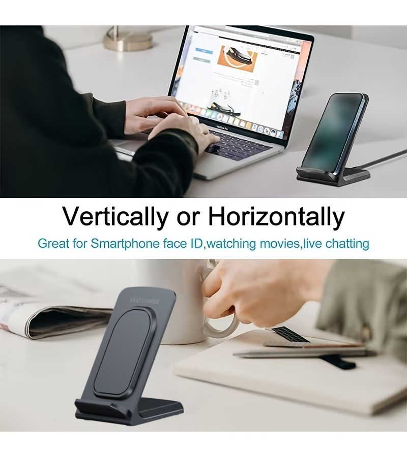 Black 15W Fast Dual Coil Wireless Charging Station for iPhone Samsung Galaxy S24 S23 S22 S21 - Image 5