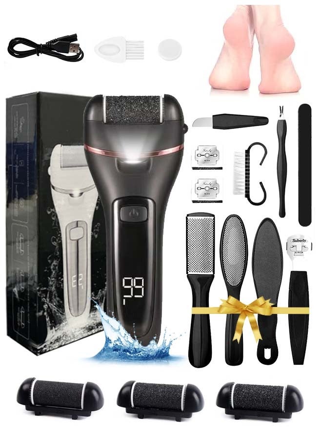 CHOWROAD Electric foot massage, 16 in 1 Callous Remover Kit for Remove Cracked Heels and Dead Skin, with 3 Roller Battery level display  - Image 1