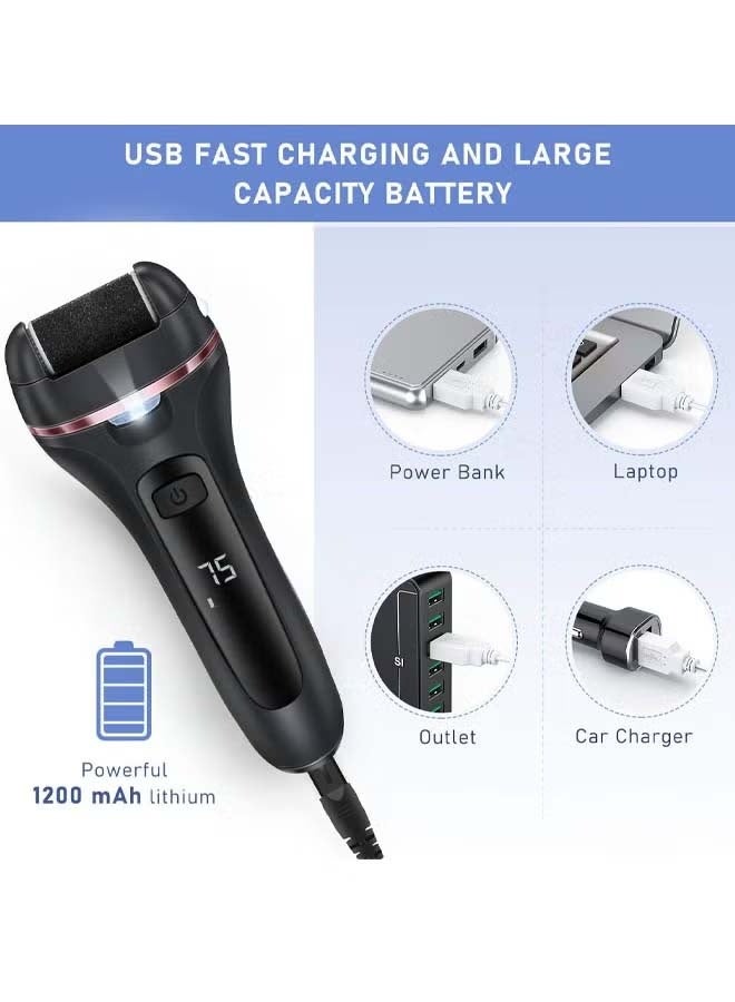 CHOWROAD Electric foot massage, 16 in 1 Callous Remover Kit for Remove Cracked Heels and Dead Skin, with 3 Roller Battery level display  - Image 4