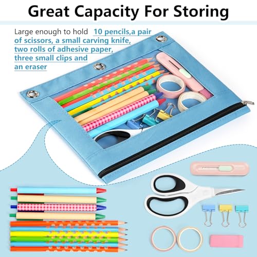 Forvencer Pencil Pouch for 3 Ring Binder, Clear Window Pencil Case with Smooth Zipper, Big Capacity 3 Ring Binder Pencil Bag with 3 Reinforced Grommets, Bright Red - Image 5
