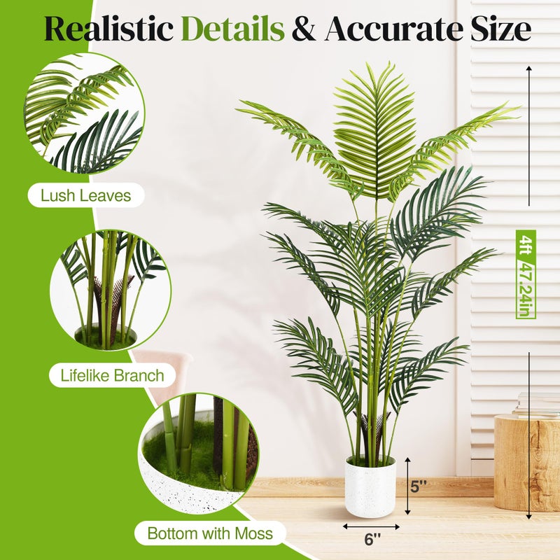 Suntee Artificial Palm Tree 4FT, Suntee Fake Tree with White Tall Planter 2 Pack, Faux Tropical Areca Floor Plant in Pot, Artificial Silk Plant for Home Office Living Room Decor Indoor - Image 5