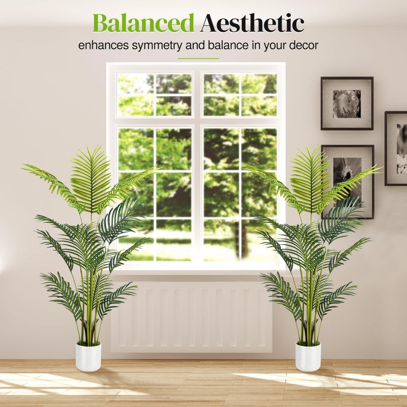 Suntee Artificial Palm Tree 4FT, Suntee Fake Tree with White Tall Planter 2 Pack, Faux Tropical Areca Floor Plant in Pot, Artificial Silk Plant for Home Office Living Room Decor Indoor - Image 2