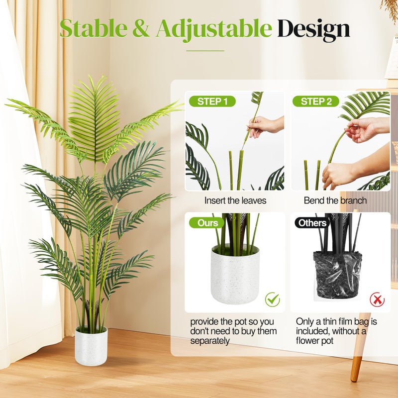 Suntee Artificial Palm Tree 4FT, Suntee Fake Tree with White Tall Planter 2 Pack, Faux Tropical Areca Floor Plant in Pot, Artificial Silk Plant for Home Office Living Room Decor Indoor - Image 4