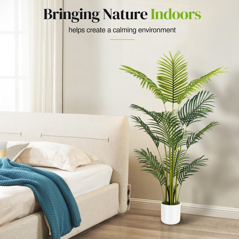 Suntee Artificial Palm Tree 4FT, Suntee Fake Tree with White Tall Planter 2 Pack, Faux Tropical Areca Floor Plant in Pot, Artificial Silk Plant for Home Office Living Room Decor Indoor - Image 3