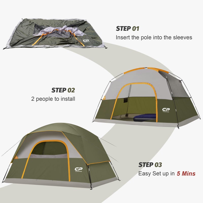 CAMPROS CP Tents for Camping 6 Person Tent Waterproof Windproof Double Layer Family Camping Tent, Easy Setup Dome Tent with Large Mesh Windows & Wider Door for Outdoor Camping & Hiking - Image 5
