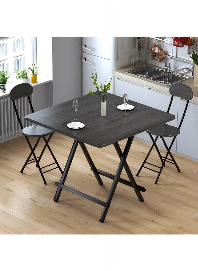 Taimi 3-Piece Folding Dining Set, Square Dining Table with 2 Chairs Elegant Design, Wooden Table 80x80x74cm with 2 Folding Chairs with Metal Frame - Black  - Image 1