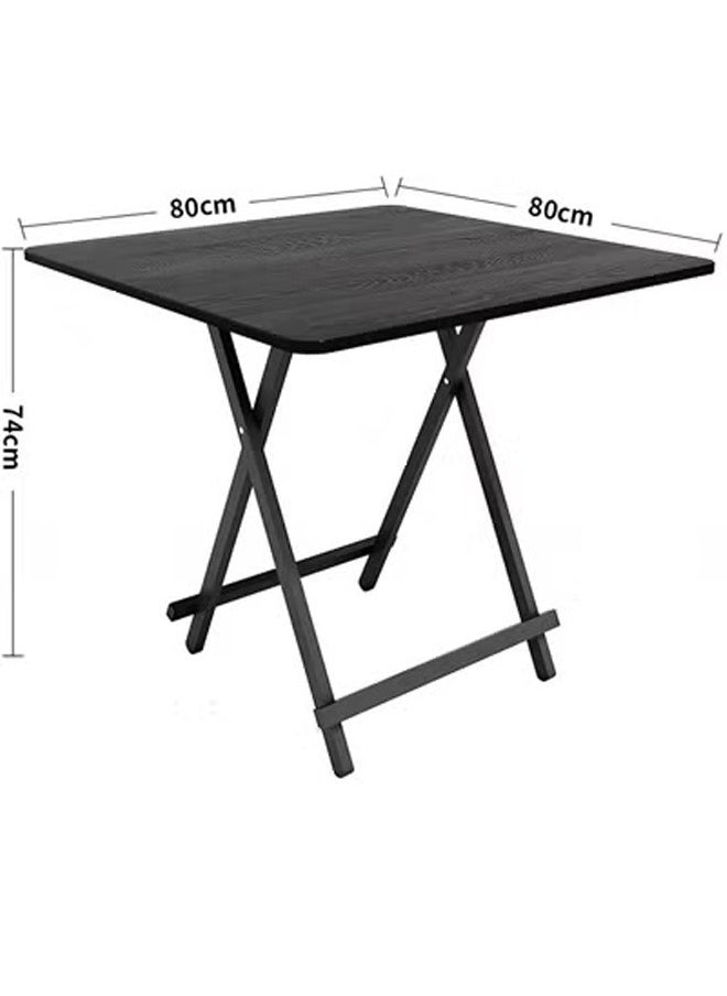 Taimi 3-Piece Folding Dining Set, Square Dining Table with 2 Chairs Elegant Design, Wooden Table 80x80x74cm with 2 Folding Chairs with Metal Frame - Black  - Image 3