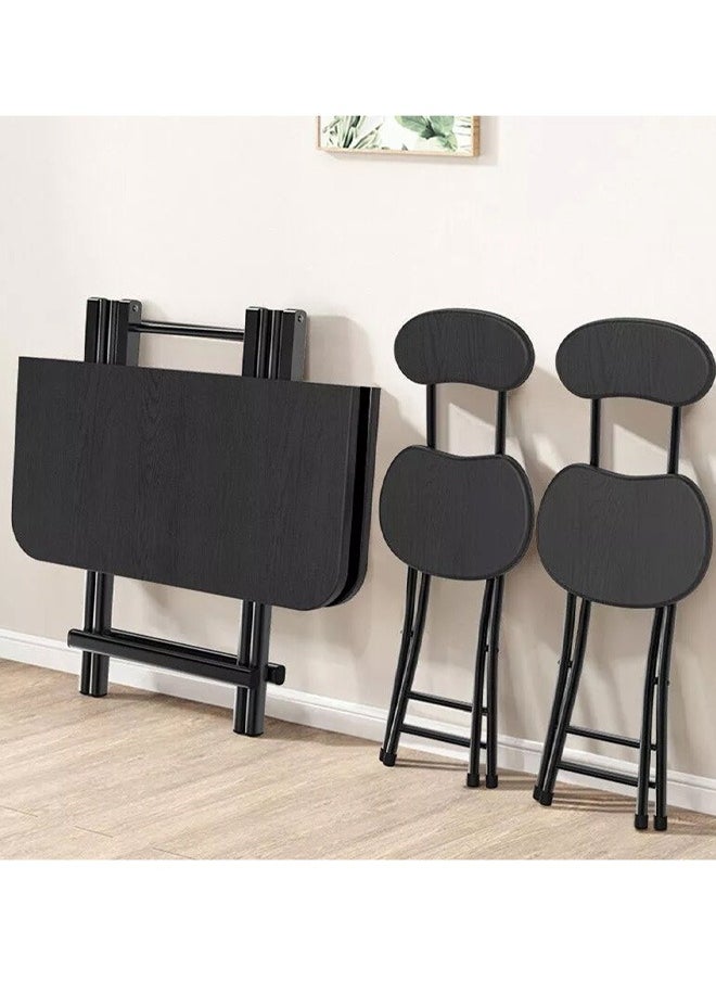Taimi 3-Piece Folding Dining Set, Square Dining Table with 2 Chairs Elegant Design, Wooden Table 80x80x74cm with 2 Folding Chairs with Metal Frame - Black  - Image 2