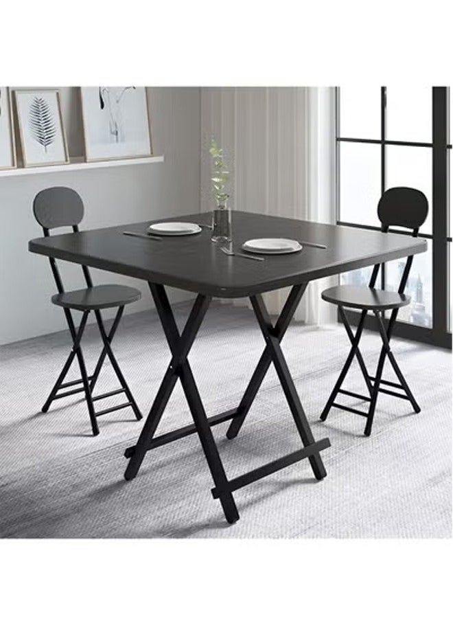 Taimi 3-Piece Folding Dining Set, Square Dining Table with 2 Chairs Elegant Design, Wooden Table 80x80x74cm with 2 Folding Chairs with Metal Frame - Black  - Image 5