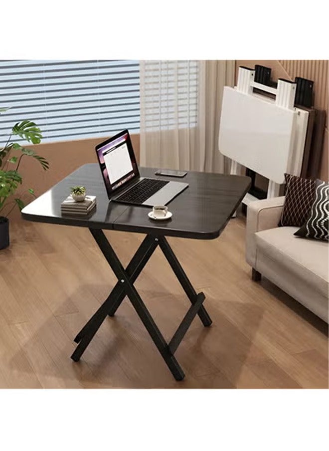 Taimi 3-Piece Folding Dining Set, Square Dining Table with 2 Chairs Elegant Design, Wooden Table 80x80x74cm with 2 Folding Chairs with Metal Frame - Black  - Image 4