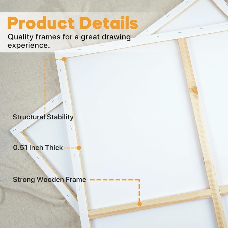 ARS Blank Canvas 50 x 95 cm White - this premium-quality canvas 100% Cotton Artist Canvas Boards For Painting, Acrylic Pouring, Oil Paint Dry & Wet Art Media - Image 2