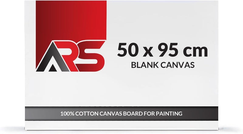 ARS Blank Canvas 50 x 95 cm White - this premium-quality canvas 100% Cotton Artist Canvas Boards For Painting, Acrylic Pouring, Oil Paint Dry & Wet Art Media - Image 1